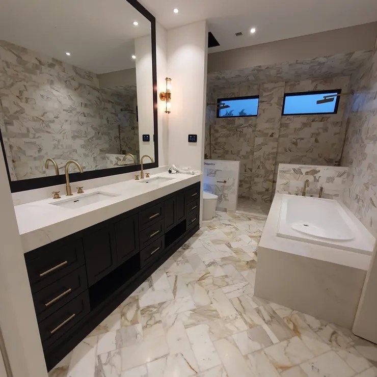 Montresor bathroom with dark vanity
