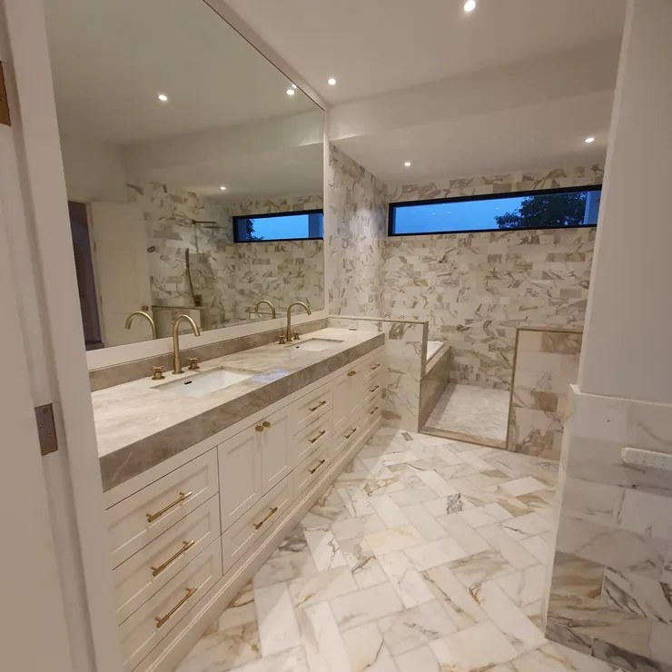 Montresor marble bathroom with light vanity